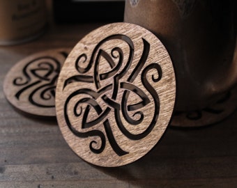 Celtic design wooden Coasters irish symbols gift tree of life Wood Burning Pyrography Rustic Handmade Home Decor wooden coasters