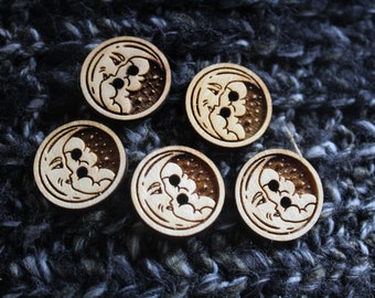 Moon Wooden Buttons Retro Vintage Stars Crescent Wood Nature Buttons Rustic Novelty Handmade Accessories Flair Wood Cool Cute Button Pattern