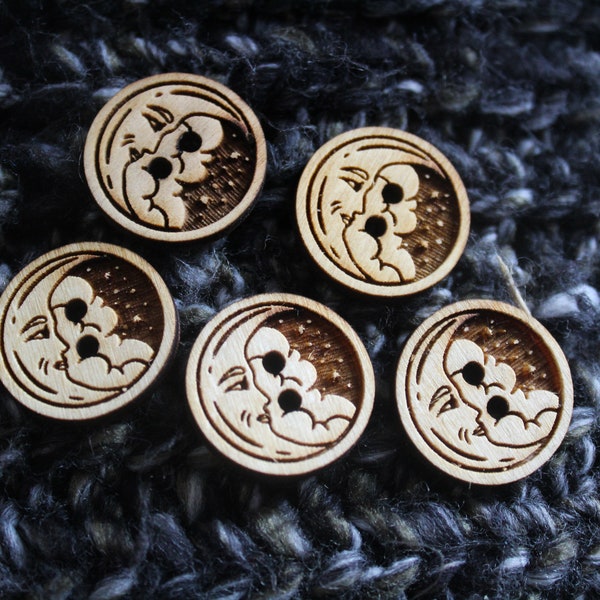 Moon Wooden Buttons Retro Vintage Stars Crescent Wood Nature Buttons Rustic Novelty Handmade Accessories Flair Wood Cool Cute Button Pattern