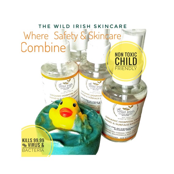 Hand & Surface Sanitiser. Children's Antibacterial Set Cold Process Soap with Organic, Skin Friendly, Non Toxic Sanitiser x 4.