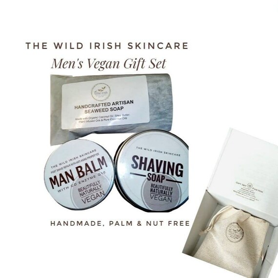 Father's Day Gift. Vegan Shaving Soap, anti aging Face Balm post shave & Hand Soap. Gift Set. Shaving Soap, Post Shave. Cold Process Soap.