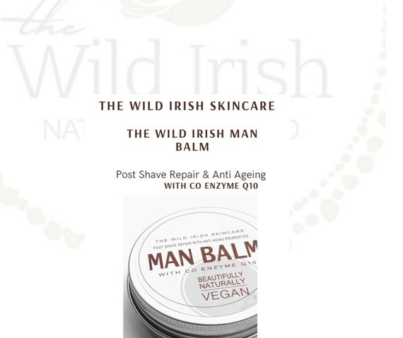 Man Balm. Post Shave Wild Irish MAN BALM. Anti Ageing Co Enzyme Q10. Vegan. With soothing Calendula. 100% Natural Ingredients.