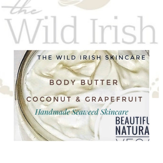 Vegan Coconut Body Butter, with a hint of Grapefruit, made with Seaweed Infused oils. Natural and Organic Ingredients. Preservative Free.