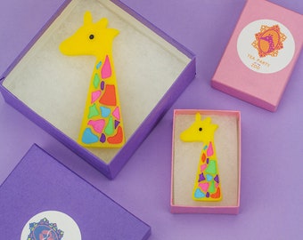 Large Rainbow Giraffe Statement Brooch Tea Party at the Zoo