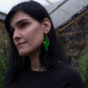 Tea Party at the Zoo Small Green Acrylic Cactus Earrings