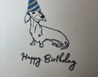 Sausage Dog Ralph happy birthday card, 5x7, hand made 3D greetings card, dachshund, unique