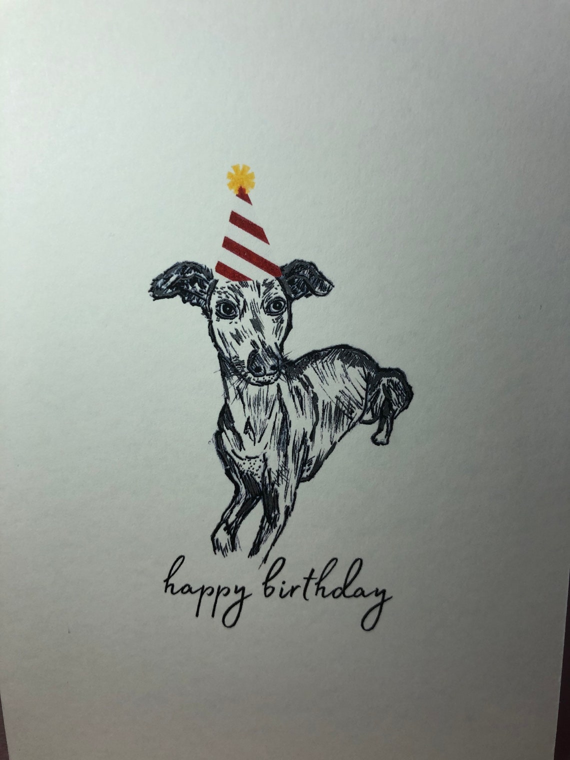 Jess the Whippet happy birthday card 5x7 hand made greetings Etsy
