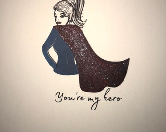 You’re my hero, Hand made Greetings Card, Friendship, NHS key worker, Super hero, Glitter sparkle, 5x7 card, lockdown, stay home