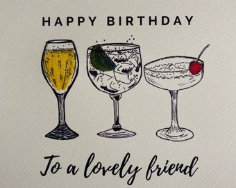 Cocktail card, 6x6 birthday card, female birthday, cocktails, champagne, best friend, glitter