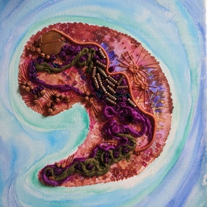Earth Seed Island painting with embroidery and beads