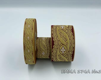 French Religious Gold Burgundy Jacquard Metallic trim 2,5 cm - 4 cm and 6 cm wide