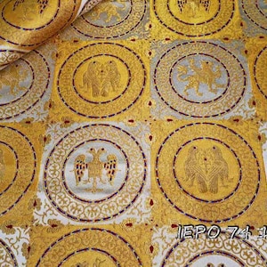 Greek jacquard metallic brocade crosschess design with leons and eagles-7 colors