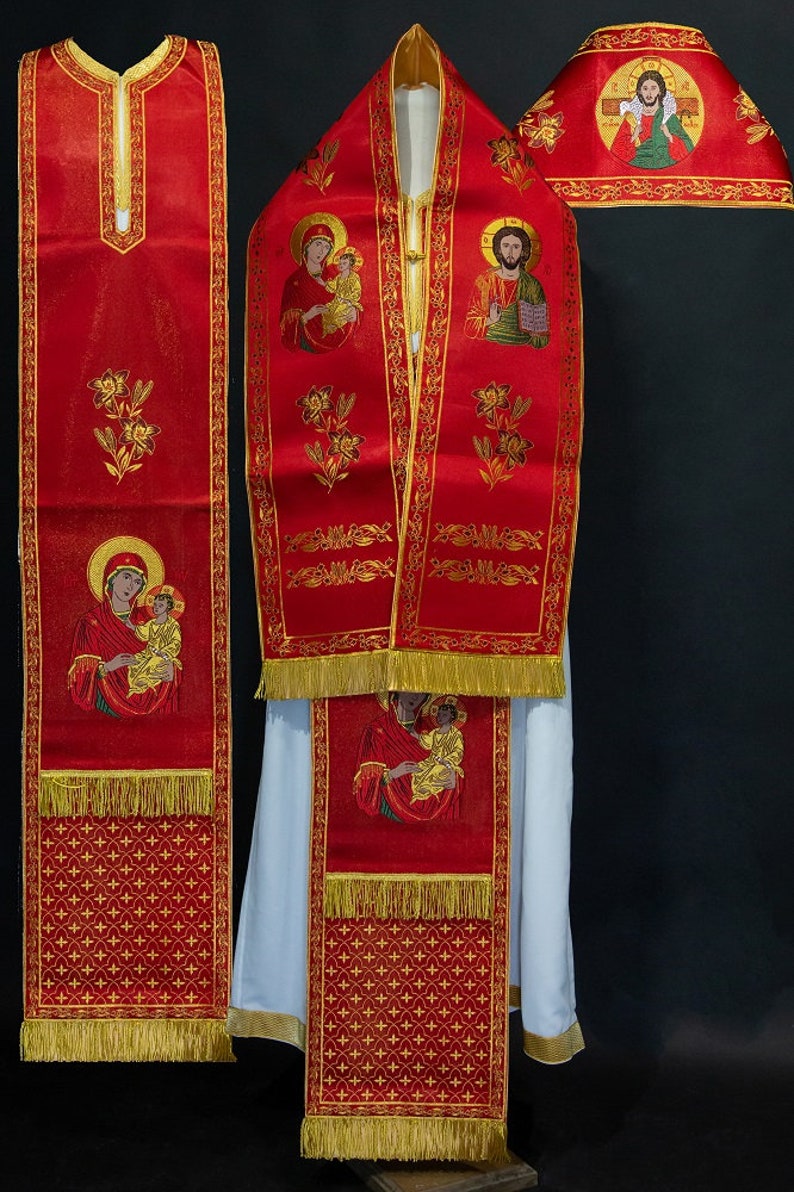 Communion Orhodox Greek Russion Stole for bishops Liturgical Vestment with Enangelists icons 4 colors image 2