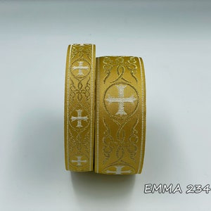 Religious Gold - White Jacquard Semi Metallic trim 2,5 and 4 cm wide