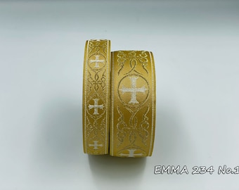 Religious Gold - White Jacquard Semi Metallic trim 2,5 and 4 cm wide