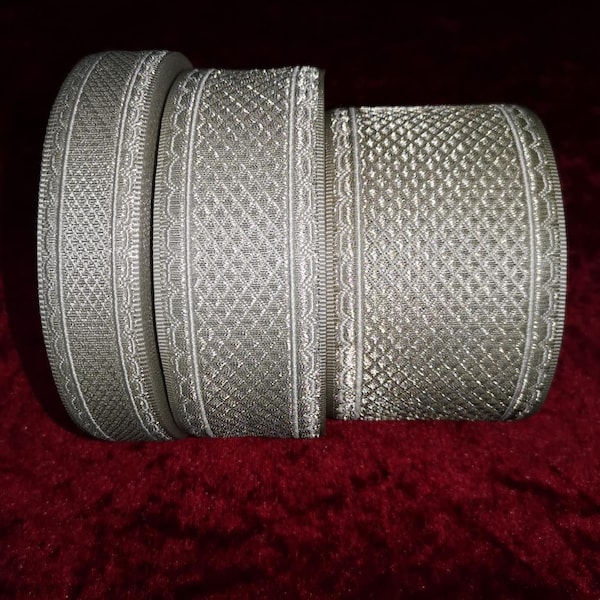 Liturgical Silver colour Jacquard Metallic trim 2,5 cm- 4 and 6 cm wide