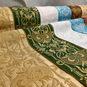 Beautiful Jacquard woven Decorative Semi-Metallic wide fabric trim with beautiful relief gold or silver design/ EMMA 260.1