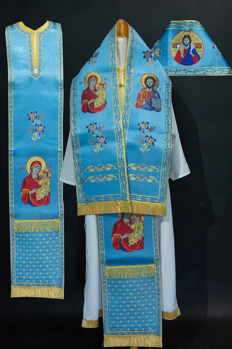 Communion Orhodox Greek Russion Stole for bishops Liturgical Vestment with Enangelists icons 4 colors image 4