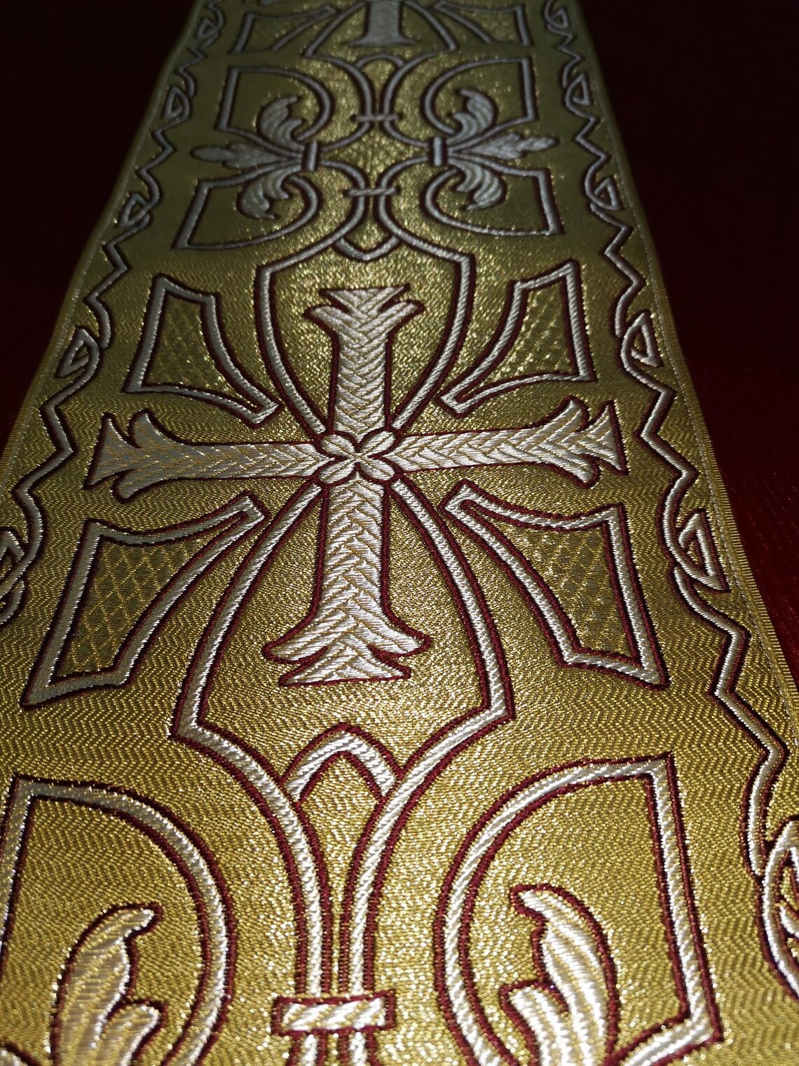 Gold Burgundy Cross pattern Liturgical metallic gallon trim 16 | Etsy