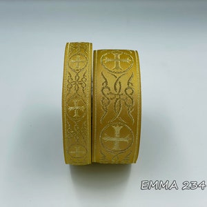Religious Gold  Jacquard Semi Metallic trim 2,5 and 4 cm wide