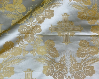 Metallic Gold Cross Brocade Fabric - Greek Jacquard, 2.5 meters