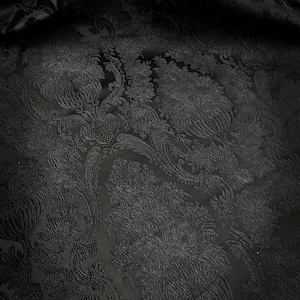 Deep black colour damask brocade jacquard fabric, Made in Greece! IERO 7