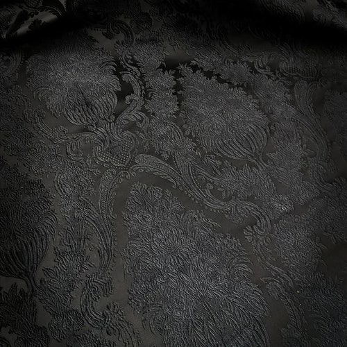 Deep Black Colour Brocade Jacquard Fabric | Etsy