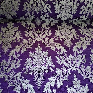 Jacquard Metallic Brocade Fabric Purple-Silver colour