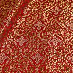Religious metallic jacquard brocade fabric with relief design for liturgical vestments and church covers, Made in Greece!  IERO 65