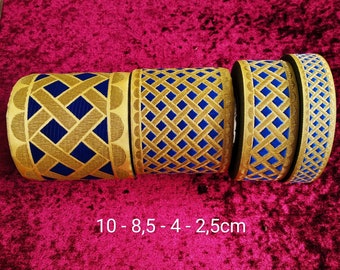 Religious Gold-Blue Jacquard Semi Metallic trim 2,5-4 - 8,5 and 10cm wide