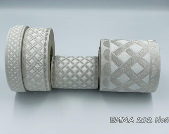 Religious Silver White Jacquard Semi Metallic trim 2,5-4-8,5 and 10cm wide.