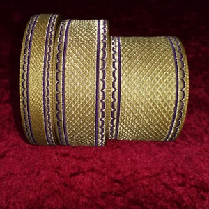 Liturgical Gold Purple colour Jacquard Metallic trim 2,5 cm- 4 and 6 cm wide