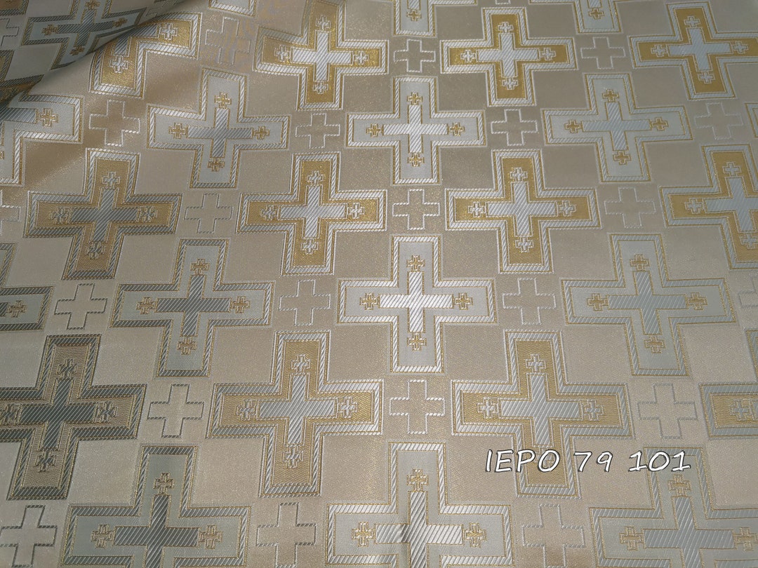 Greek Cross Pattern Liturgical Jacquard Metallic Brocade Fabric (10 ...