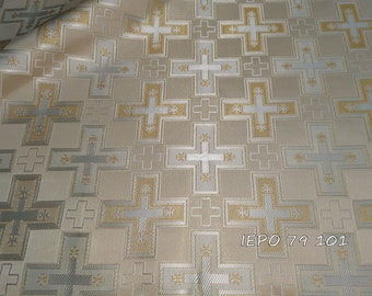 Tissu jacquard brocart métallisé liturgique avec motif croix grecque (10 couleurs) IERO 79