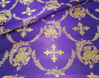 Liturgisch kerkgewaad jacquard metallic brokaatstof paars-gouden kleur