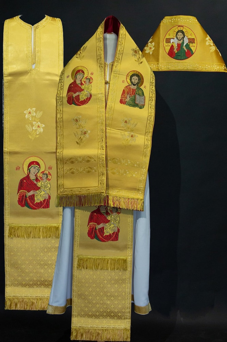 Communion Orhodox Greek Russion Stole for bishops Liturgical Vestment with Enangelists icons 4 colors image 3