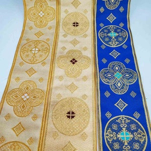 Blue - Gold Liturgical metallic gallon trim 11 cm wide