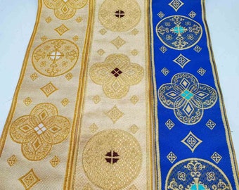 Blue - Gold Liturgical metallic gallon trim 11 cm wide