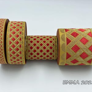 Religious Gold-Red Jacquard Semi Metallic trim 2,5-4-8,5 and 10cm wide.