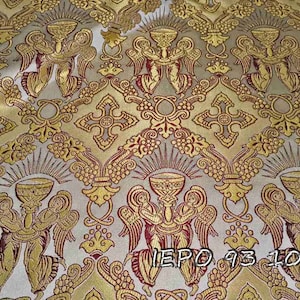 Greek Liturgical metallic brocade fabric with angels, 10 colors, pattern repeat 17,5 and 35cm