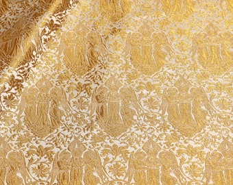 Liturgical vestments Woven Jacquard Metalllic Brocade Fabric with angels , Made in Greece!