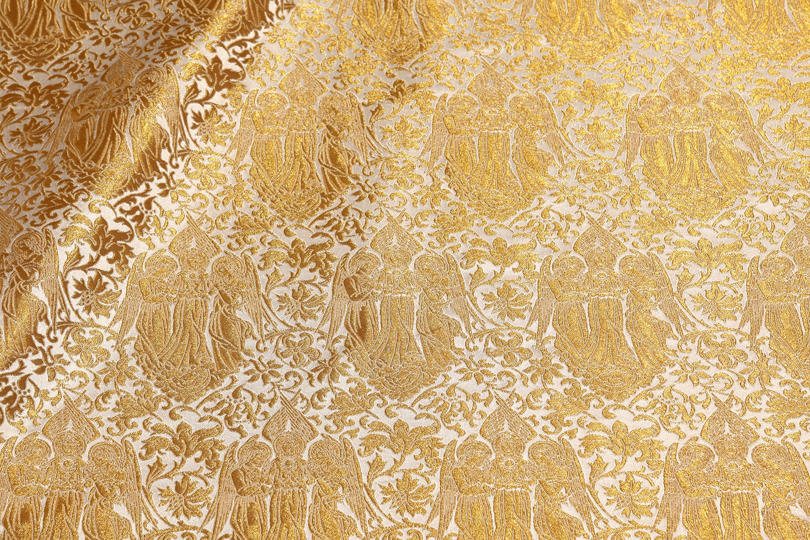 Tissu Ancien Velours Broché Jacquard Religieux Liturgique - Vintage - Occasion