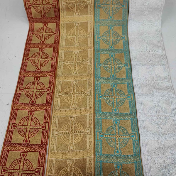 Gold Liturgical metallic jacquard fabric ophrey gallon trim 11 cm wide