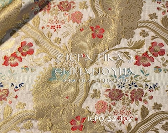 Floral pattern metallic jacquard brocade fabric, Made in Greece