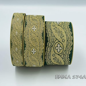 Religious Gold Green Jacquard Metallic trim 2,5 cm - 4 cm and 6 cm wide