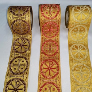Chi Rho (ARCHO) Liturgisk metallisk Orphrey gallon kant 8,5 cm bred