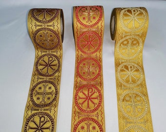 Chi Rho (ARCHO) Adorno litúrgico metálico de galón Orphrey de 8,5 cm de ancho