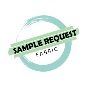 Peut inclure: Un cercle vert et bleu avec le texte "SAMPLE REQUEST FABRIC" en noir.