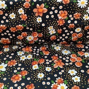 Vintage Fabric - Retro Flower Power - Orange Black & Yellow - NOS - 1960's  #50111
