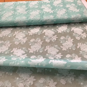 Vintage Fabric - Flocked Nylon - Mint Green with White Flocking - NOS - 1950's  #50052